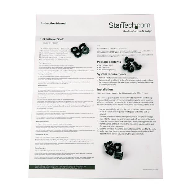 Bandeja - StarTech.com CABSHELF1U10 Bandeja 1U para Rack de 10"