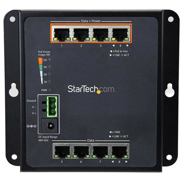 Switch Ethernet - StarTech.com IES81GPOEW Switch Conmutador Red Gigabit Ethernet 8 Puertos 4 PoE+