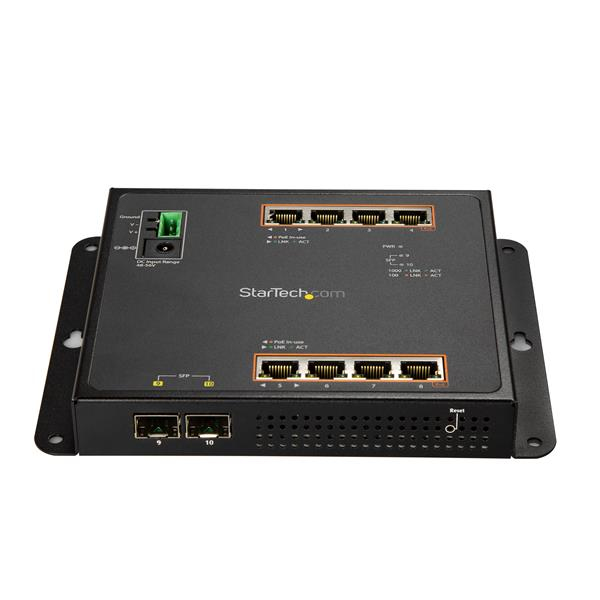 Switch Ethernet - StarTech.com IES101GP2SFW Switch Red Gigabit Ethernet 8x RJ45 PoE+ 2 Puertos SFP