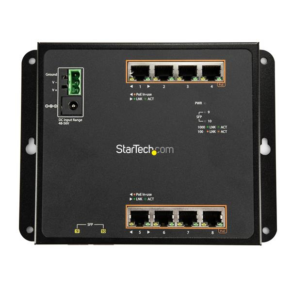 Switch Ethernet - StarTech.com IES101GP2SFW Switch Red Gigabit Ethernet 8x RJ45 PoE+ 2 Puertos SFP