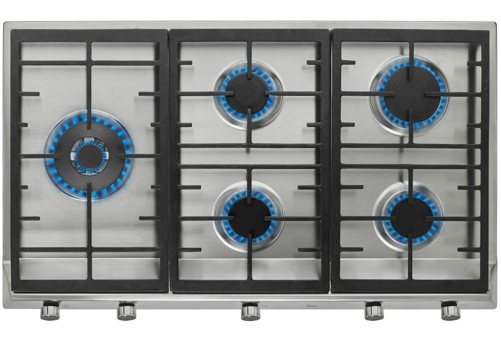 Encimera - Teka EX 90.1 5G AI AL DR CI LEFT, Acero inoxidable, Gas natural, Auto ignición, 5 quemadores