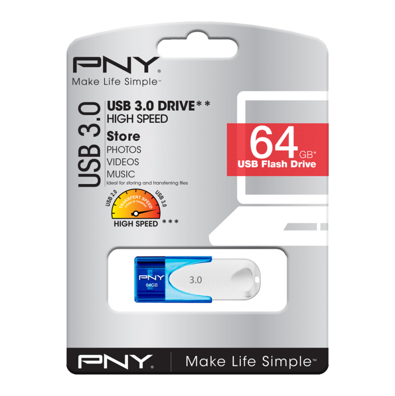 Pendrive - PNY Attaché 4, 64GB, USB 3.0 (3.1 Gen 1), Tipo A