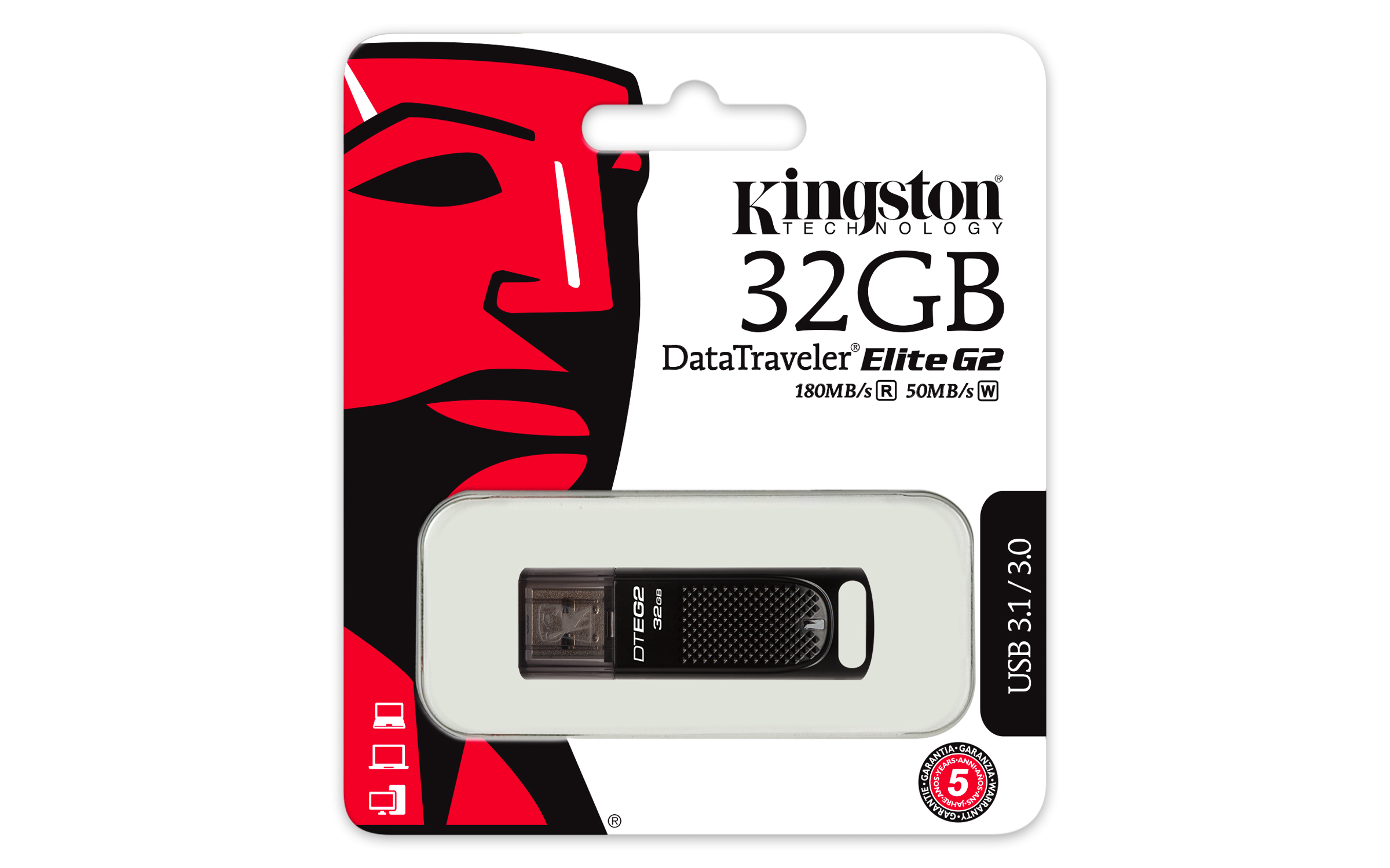 Pendrive de 32GB - Kingston DataTraveler Elite G2, 32GB, USB 3.0 (3.1 Gen 1), Tipo A
