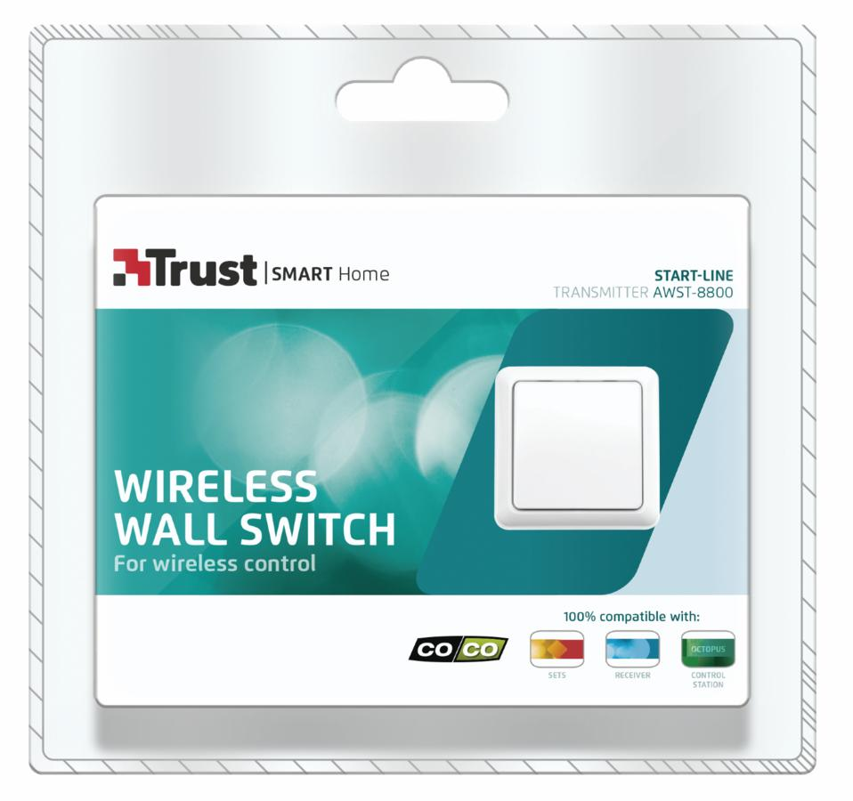 Interruptor inalámbrico - Trust AWST-8800, Individual, Para control inalámbrico de luces, Blanco