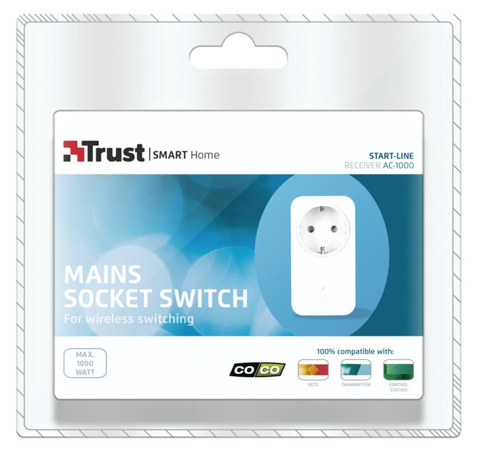 Interruptor inalámbrico - Trust AC-1000, Para enchufe, Hasta 1000W, Blanco, domótica