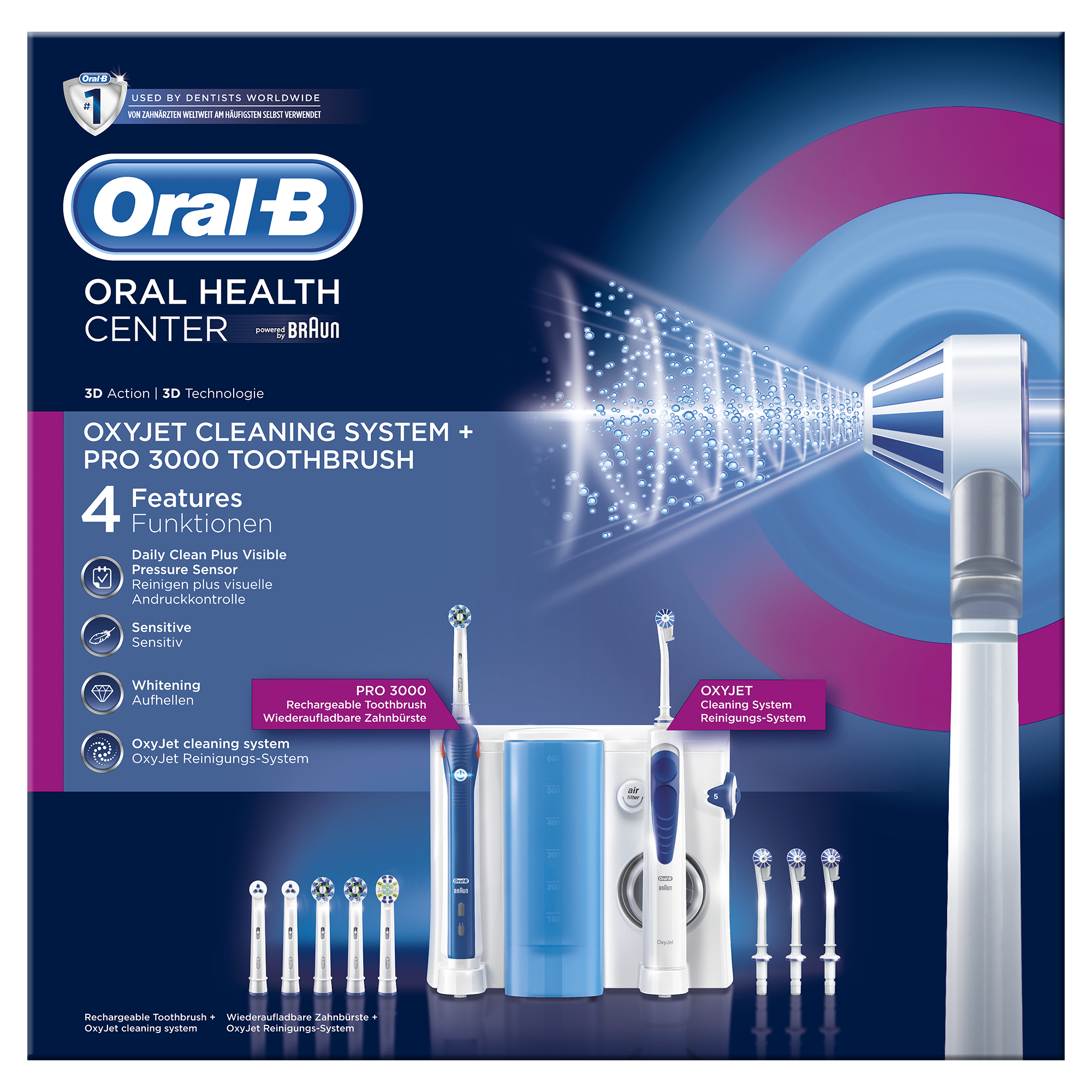 Centro de higiene dental - Oral-B OC-20 Irrigador, Cepillo dental PC3000+Irrigador Oxyjet,