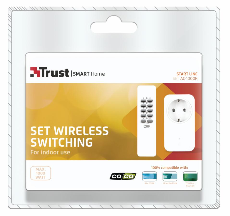 Interruptor inalámbrico - Trust AC-1000, Para enchufe, Hasta 1000W, Blanco + Mando a distancia