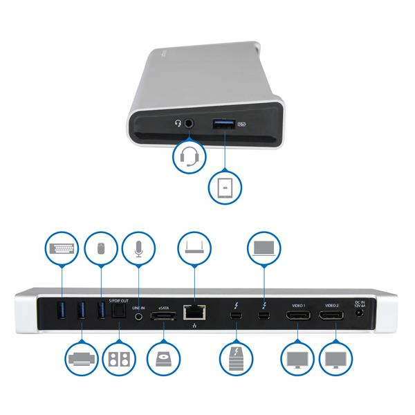 Docking Station - StarTech.com TB2DOCK4K2DP Replicador Puertos Thunderbolt 2 de Vídeo Doble DP
