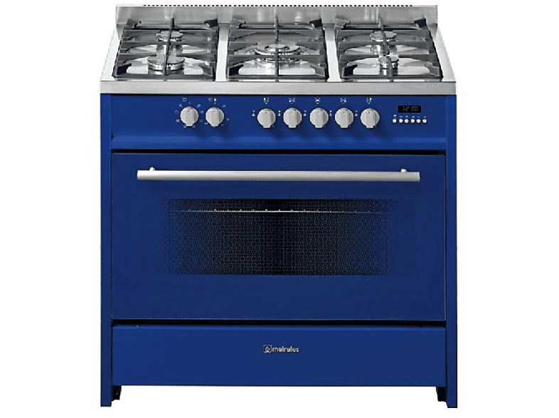 Cocina - Meireles E911, Encimera de gas natural gas, 5 fuegos, Horno eléctrico, Acero Inoxidable, Azul