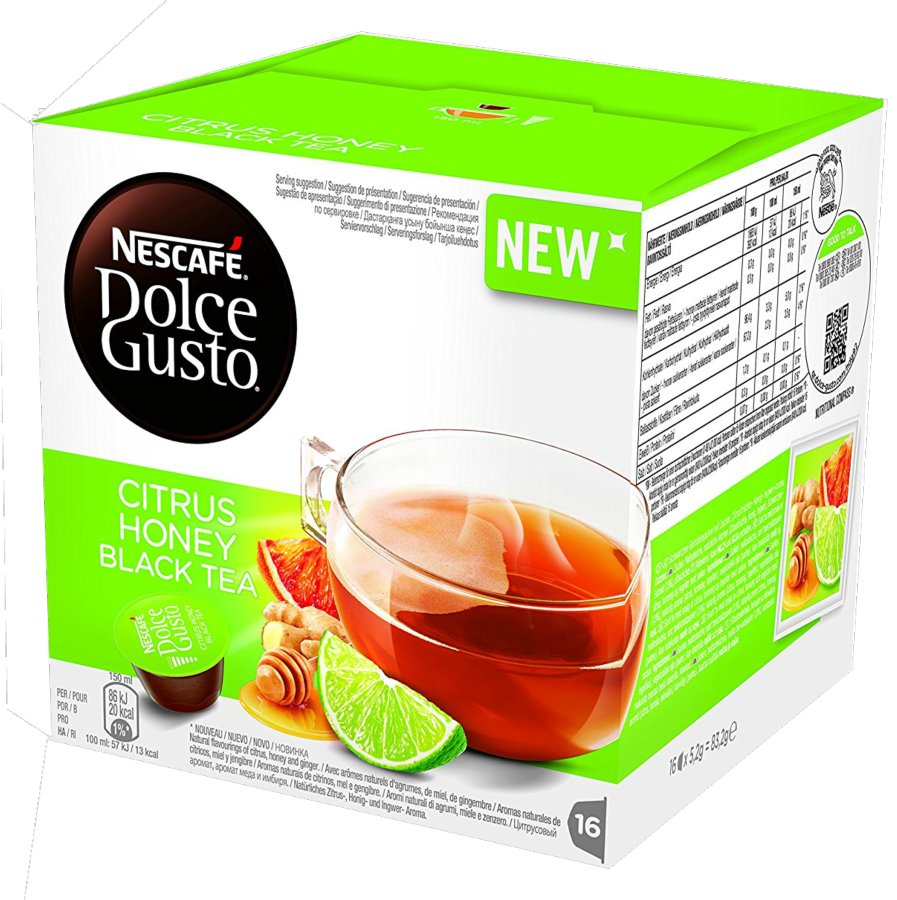 Cápsulas monodosis - Dolce Gusto Citrus Honey Black Tea, Pack de 16 cápsulas de té de cítricos
