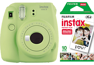 Cámara instantánea - Fujifilm Instax Mini 9, Verde lima + Pack papel fotográfico (10 fotos)