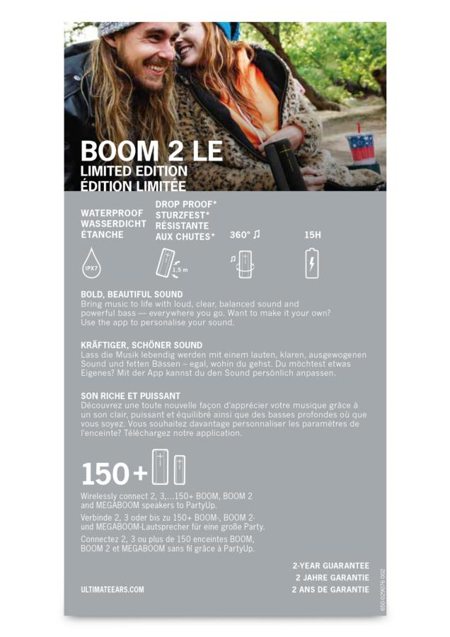 Altavoz inalámbrico - UE Boom 2, Bluetooth, NFC, Sumergible, Sonido 360º, Negro y amarillo