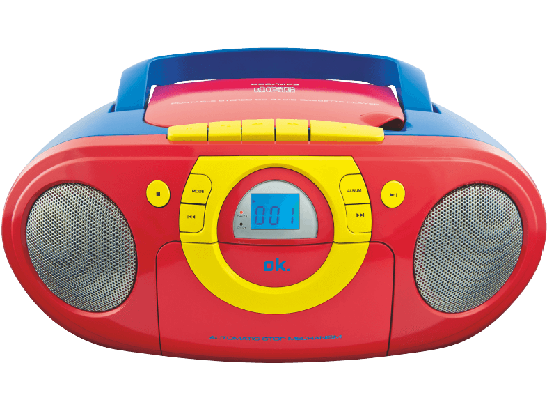 Radio CD - OK ORC-511, Para niños, Cassette, Grabadora, Radio FM/AM, CD, Rojo
