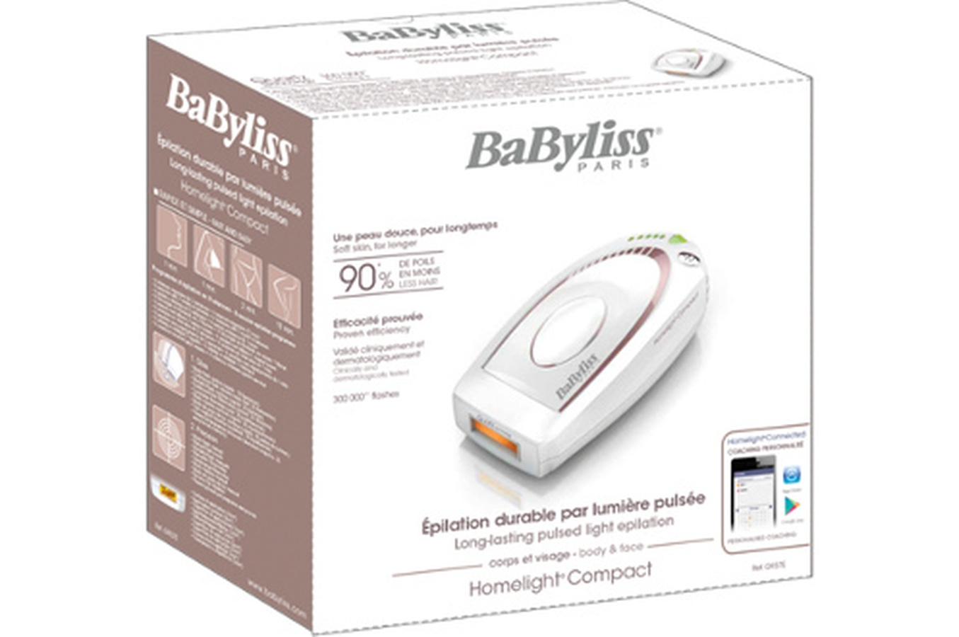 Depiladora IPL - BaByliss Homelight G937 Golden Edition, 300.0000 disparos, 5 Niveles, Cuerpo y cara