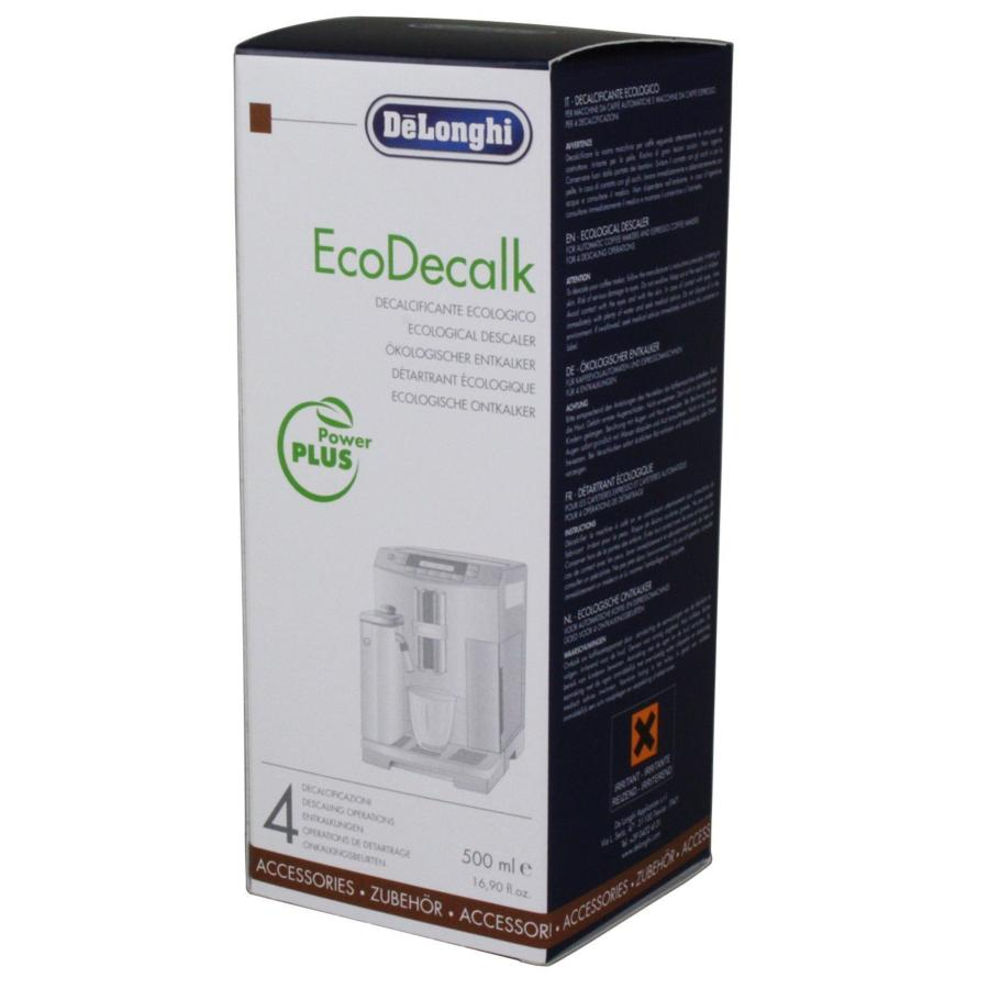 Caja de EcoDecalk. Blanca con texto y un dibujo de una cafetera.