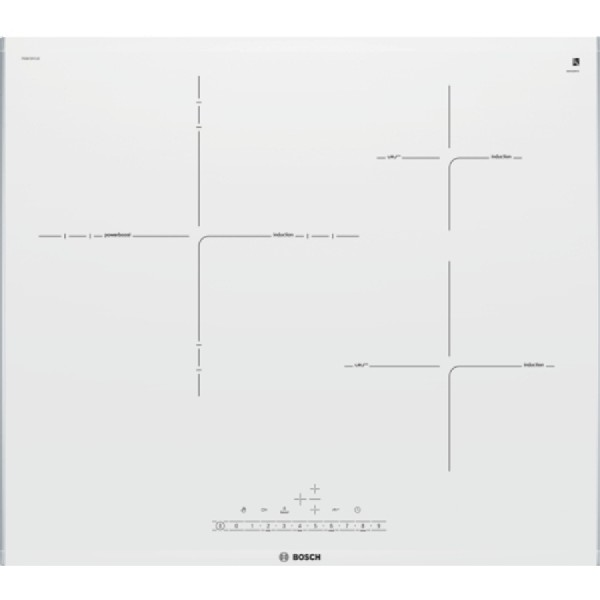 Encimera - Bosch PID672FC1E, Eléctrica, Inducción, 3 zonas, 32 cm, Blanco