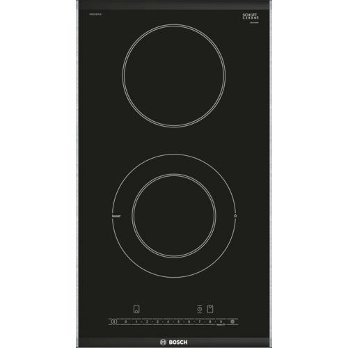 Encimera - Bosch PKF375FP1E Serie 6, Vitrocerámica, Eléctrica, 2 zonas, 18 cm, Negro