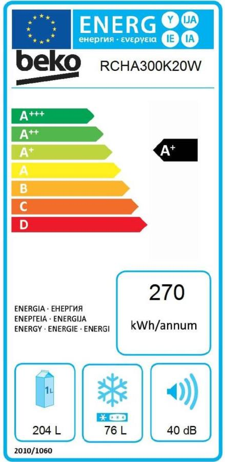 Frigorífico combi - Beko RCHA300K20W, 280 L, Semi No Frost, 181 cm, Blanco