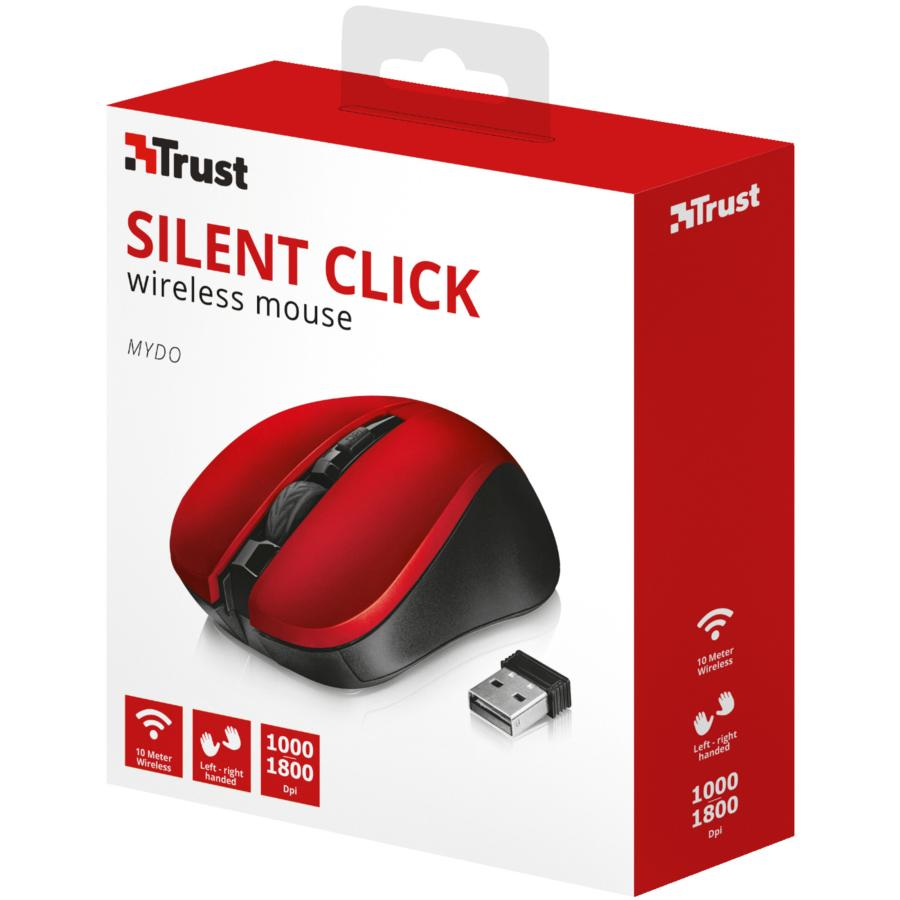 Ratón inalámbrico - Trust 21871 RF, 1800DPI, Ambidextro, Negro/Rojo