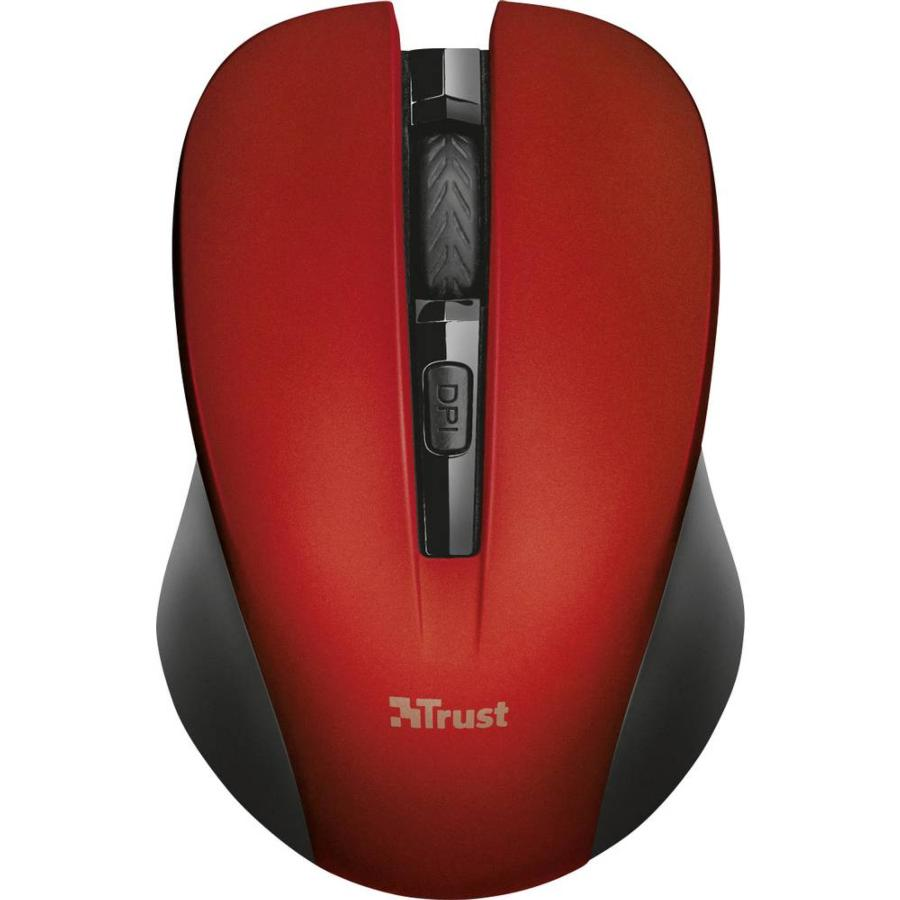 Ratón inalámbrico - Trust 21871 RF, 1800DPI, Ambidextro, Negro/Rojo