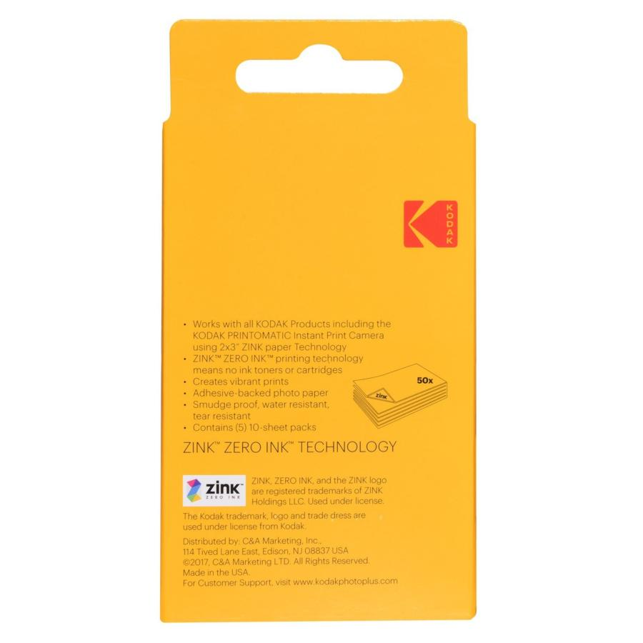Película fotográfica - Kodak ZINK, 50 hojas, 50x76mm, Printomatic
