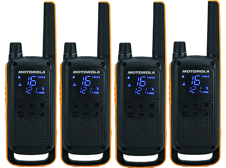 Walkie Talkie - Motorola T82, 4 radios, 16 canales, Alcance 10 km, LED, IPx4