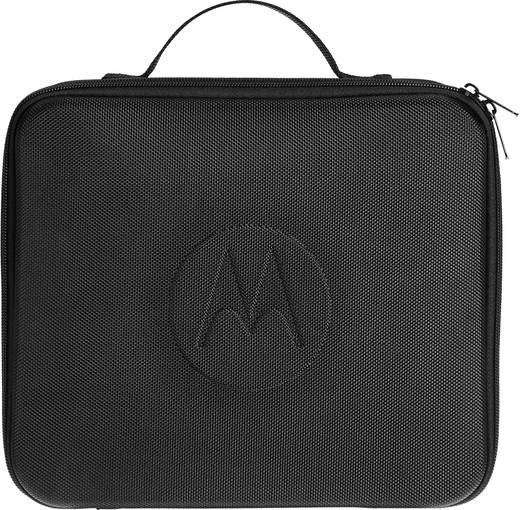 Maletín de transporte negro Motorola. Tiene un asa y una cremallera. El logotipo de Motorola está grabado en la parte delantera.