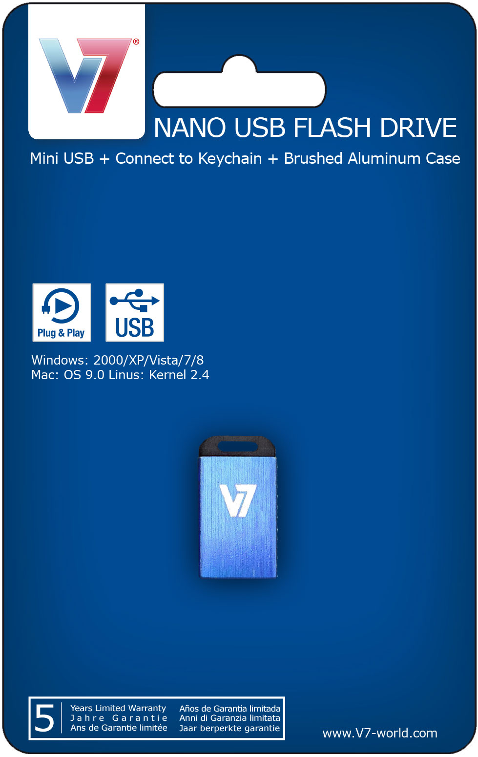 Unidad de memoria flash - V7 USB 2.0 Nano 4GB, Amarilla