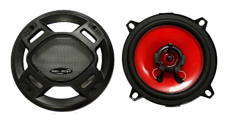 Altavoces coche - Belson BSS-525FB, 13 cm, 2 vías, 100W, Negro y rojo