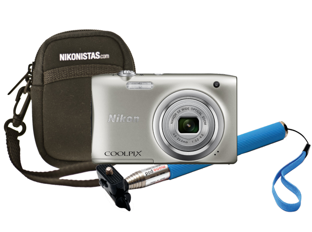 Cámara - Nikon Coolpix A100 + Estuche+ Palo selfie, Plata