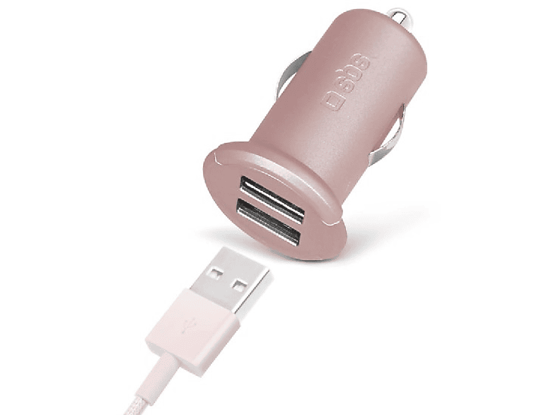 Adaptador de coche cargador - SBS, Dual USB, Rosa