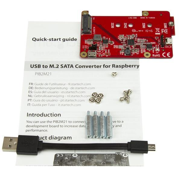 Adaptador - StarTech.com PIB2M21 Conversor Adaptador USB a M.2 NGFF SATA SSD de Raspberry Pi