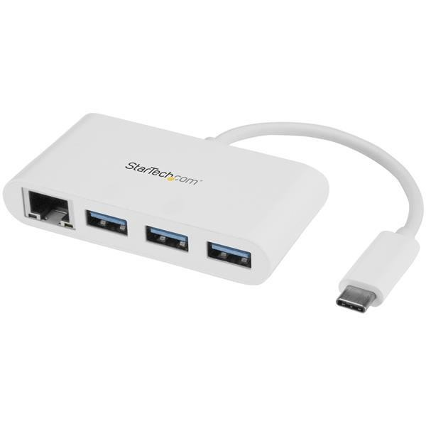 Hub USB - StarTech.com HB30C3A1GEA Concentrador USB 3.0 USB-C a 3 Puertos USB-A y Red Blanco