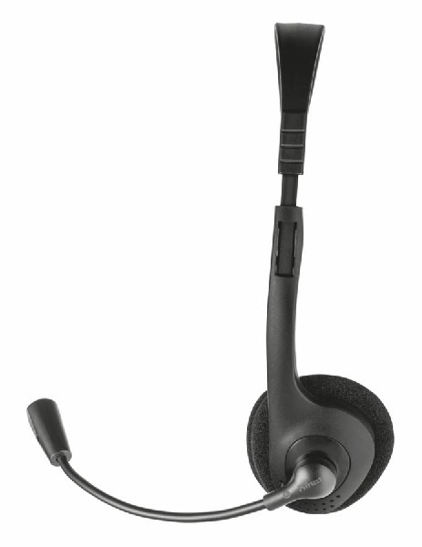 Auriculares negros con micrófono. Fondo blanco.