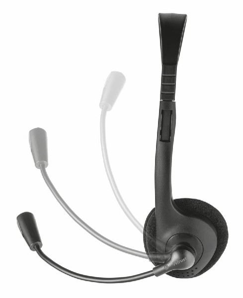 Auriculares negros con micrófono flexible y almohadilla acolchada.