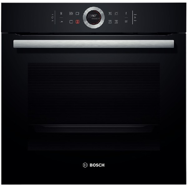 Horno - Bosch SERIE8 HBG675BB1, 71l, multifunción, cristal negro, 13 funciones, pirolítico, A+