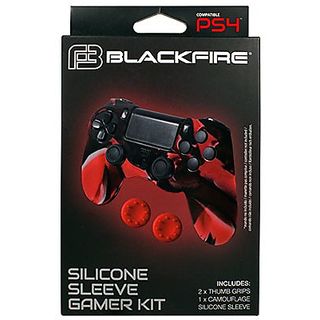 Accesorio PS4 - Ardistel Blackfire Gamer, Funda para mando PS4 + 2 Grips, Rojo, Azul