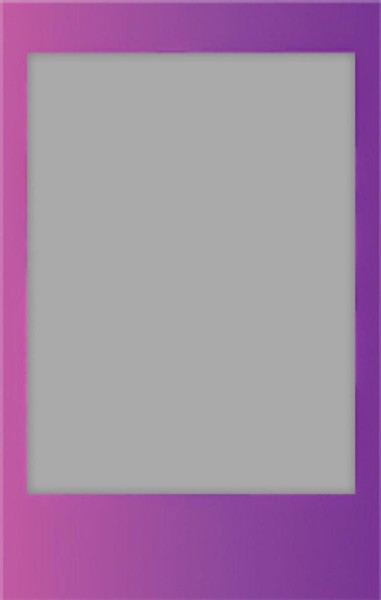 Un marco de fotos Polaroid rosa y morado con un centro gris, aislado en blanco.