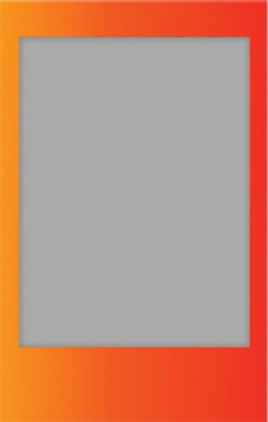 Un marco estilo Polaroid con un borde degradado naranja y rojo. El interior es gris.