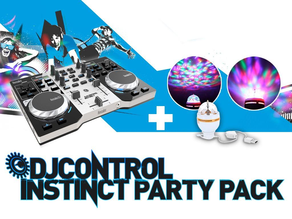 Controladora DJ - Hercules DJControl Instinct Party Pack, 2 jog wheels + LED Party Light USB