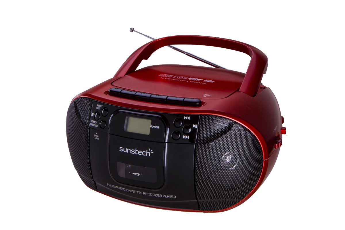 Radio CD - Sunstech CXUM52, Lector de CD, USB, SD, Radio FM/AM, Pantalla LCD, Rojo