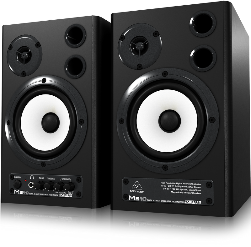 Altavoces estéreo - Behringer MS40, Potencia 40W, 2 vías, 24-bit/192 kHz, Negro