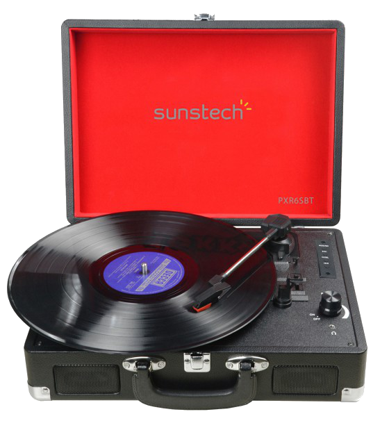 Equipo Sunstech Pxr6sbt negro 1.6w mp3 usbsd giradiscos tocadiscos pxr6sbtbk bluetooth 334578 rpm maleta con 2 altavoces integrados grabador de vinilo reproductor entrada aux y rca sd