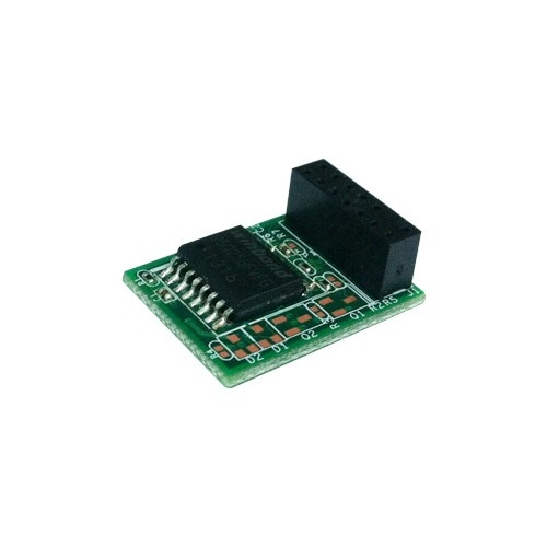 Una pequeña placa de circuito con un chip y un conector para electrónica.