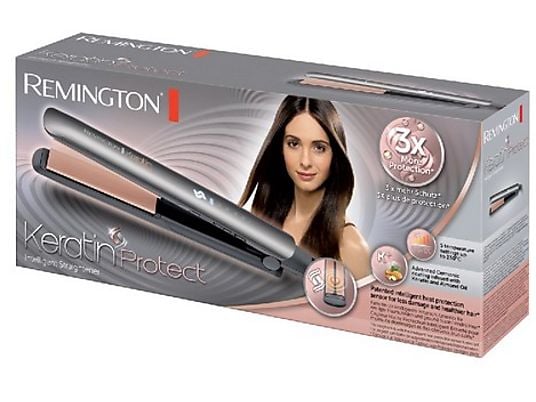 Plancha de pelo - Remington S8598, Revestimiento cerámico, Keratina y aceite de almendras, 5 niveles, Gris