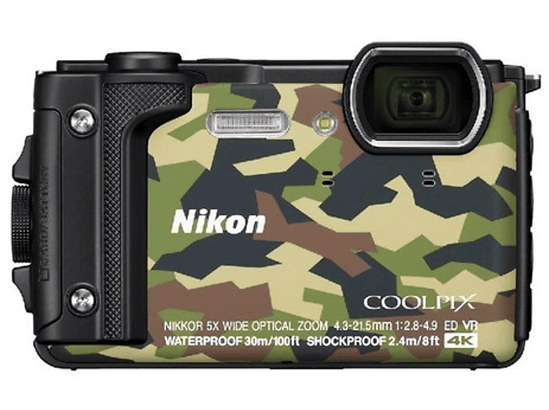 Nikon W300 Verde camuflaje+mochila 16 mpx sumergible cmos 4k uhd wifi bluetooth coolpix compacta de nikkor snapbridge videos timelapse la af tft lcd kit 125 1600