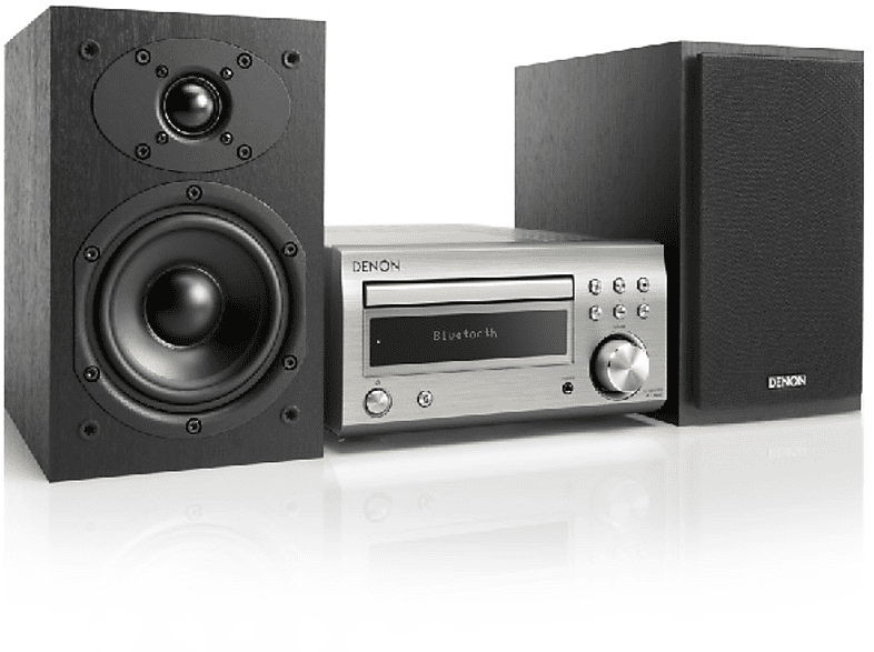 Microcadena - Denon D-M41, 60W, 2 vías, Control de tono, Bluetooth, Plata
