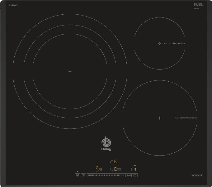 Encimera - Balay 3EB967LU, Eléctrica, Inducción, 3 zonas, 32 cm, Negro