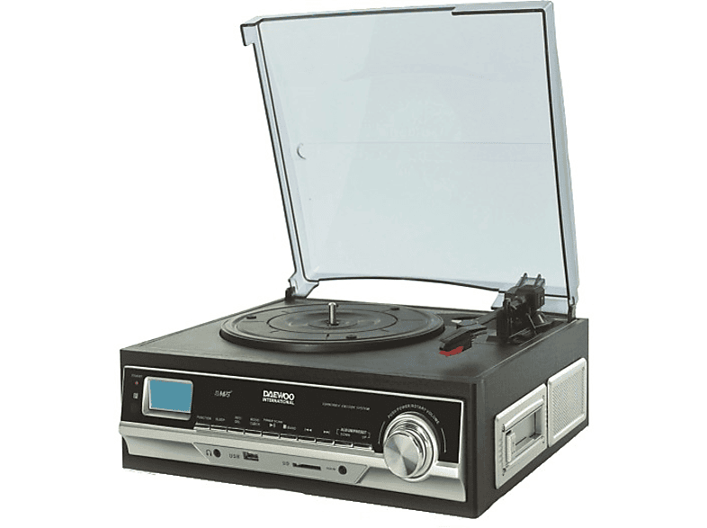 Tocadiscos Con Casette daewoo dtr400 giradiscos negro 5w amfm cassette usb dbf179 vinilo altavoces integrados sd