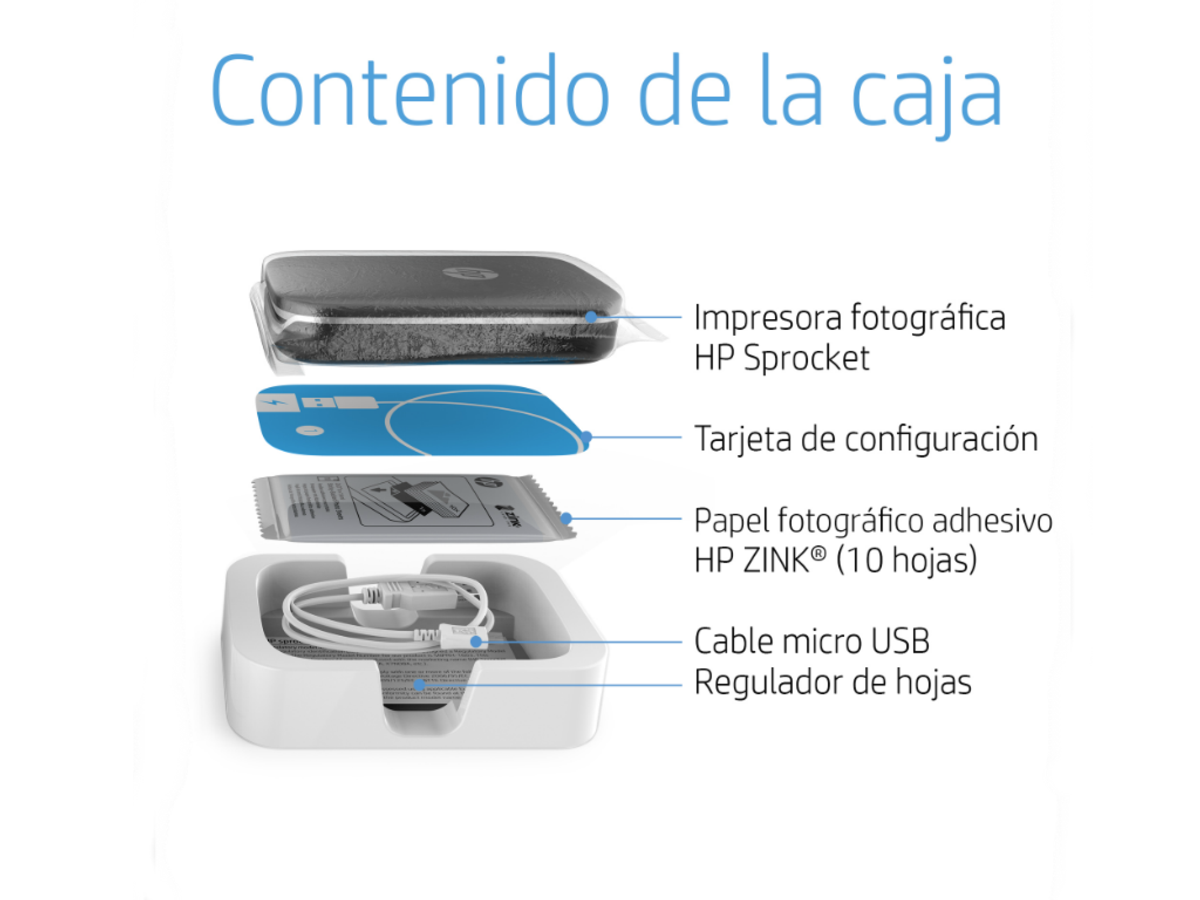 Impresora - HP Sprocket, con tecnología Bluetooth, Impresión sin tinta, Blanca